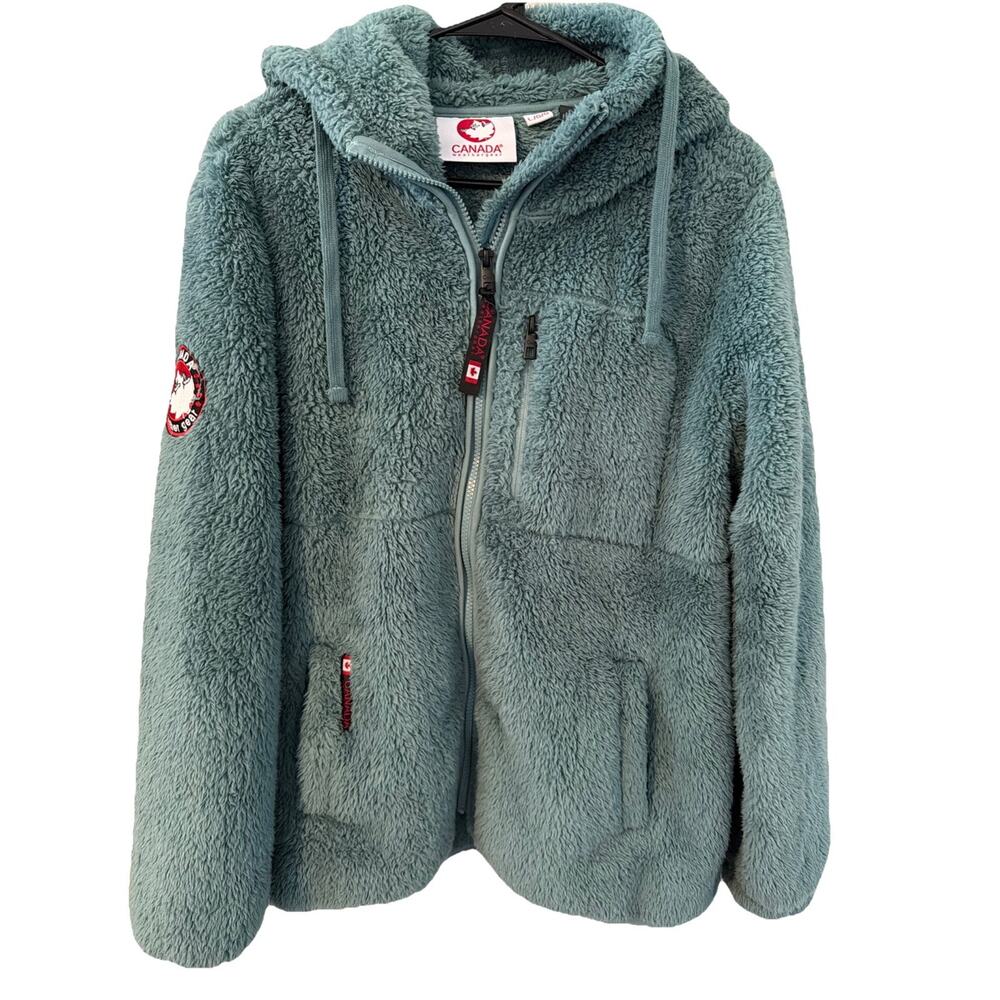Canada Weathergear Women’s Teal Blue Sherpa Fleece Full Zip Hooded Jacket L G